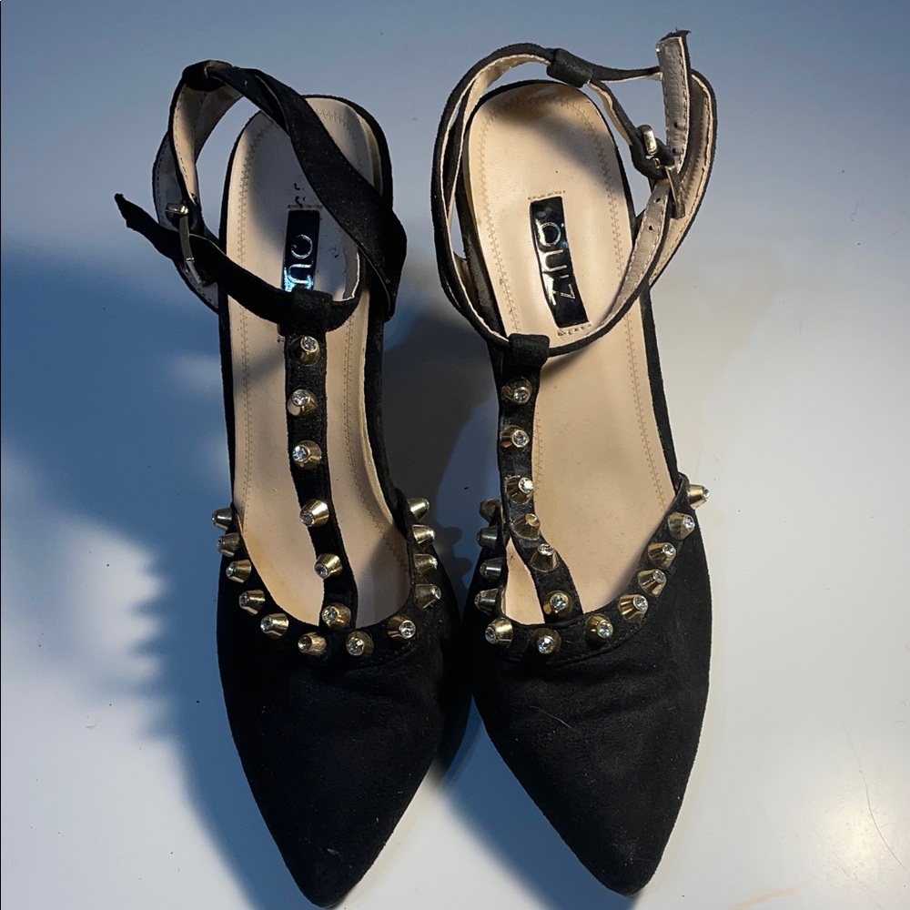 Black Suede Studded Quiz Women's Shoes